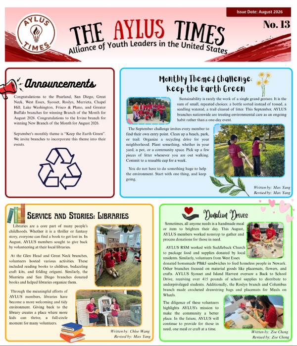 Cover of The AYLUS Times Issue 13, August 2026